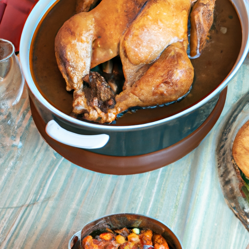 A festive Thanksgiving table with a perfectly cooked Dutch oven turkey as the centerpiece.